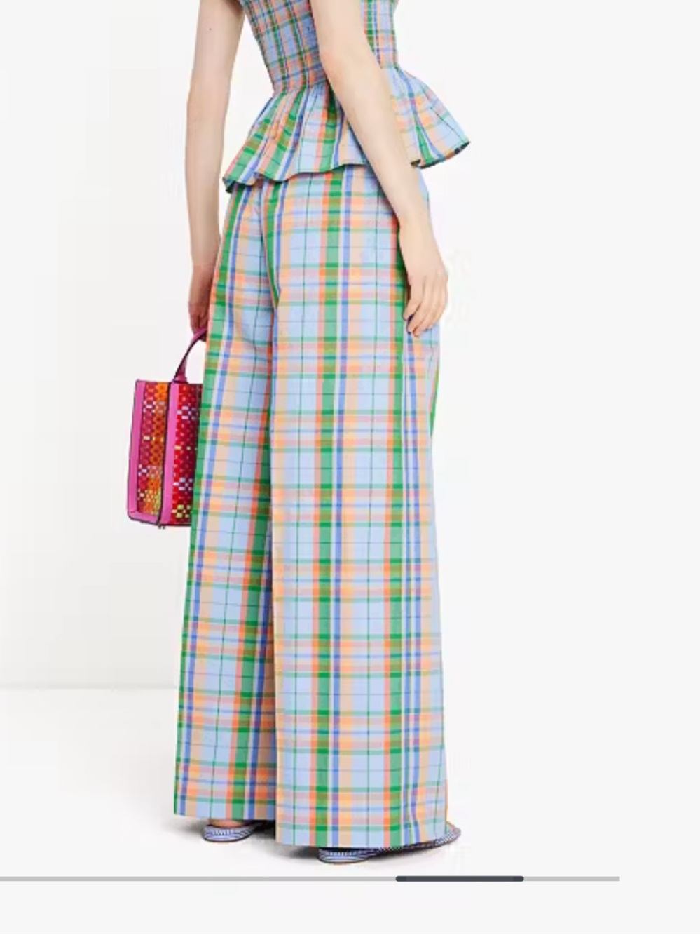 Kate Spade Sunshine Madras Pants Wide-Leg Plaid, XS S M - Picture 3 of 8